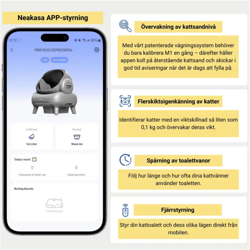 neakasa app-styrning för din katts aktivitet-  självrengörande kattlåda - Djurslottet